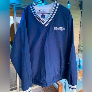 Vintage Champion blue Crewneck Windbreaker - Okoboji University - Large. RARE.